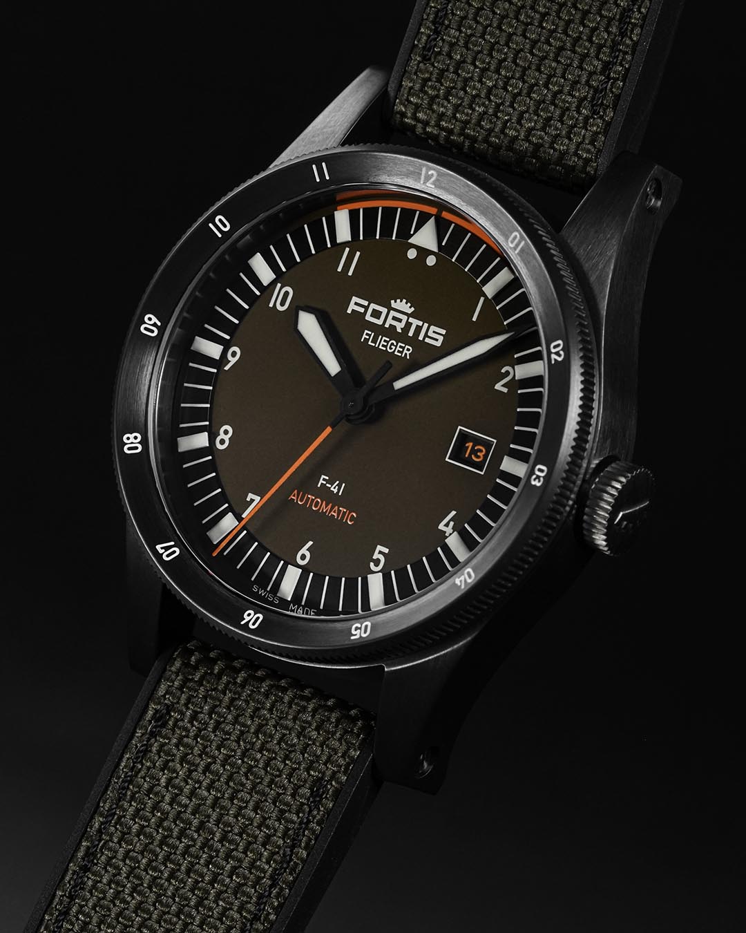 Flieger F-41 Automatik "Tactical Green" - Fortis Detailansicht